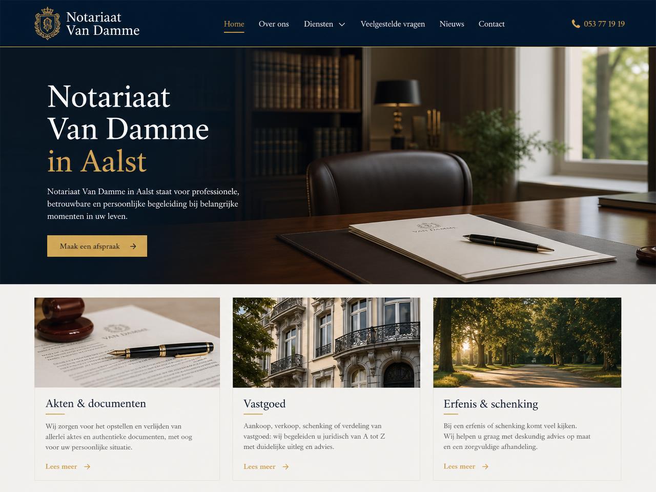 Voorbeeldwebsite voor een notariaat met aktes, vastgoed en erfenis