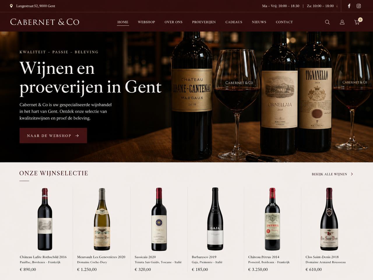 Voorbeeldwebsite voor een wijnhandel met webshop en wijnselectie
